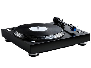 Stylish black turntable on white background, ideal for music production or DJing.