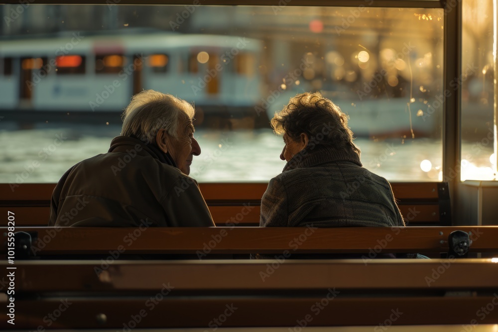 Wall mural Elderly couple sitting on a bench in Venice, Italy.