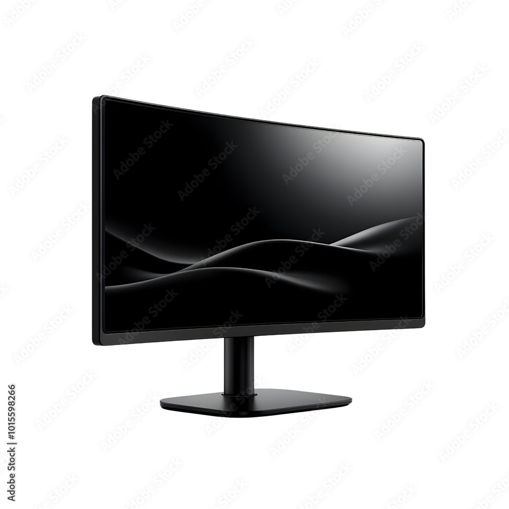 Poster sleek black computer monitor showcasing a minimalistic design and modern aesthetics on a white isola