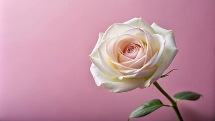 Fototapeta premium Graceful white rose on simple pink background long shot