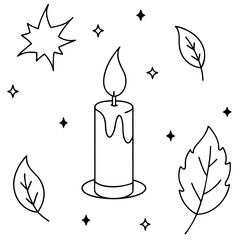 Autumn background with candle and leaves
