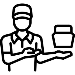 food delivery driver or rider in uniform delivers a food container box line or outline icon