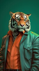 Stylish Tiger in 90s Vintage Retro Fashion - Anthropomorphic Animal Art