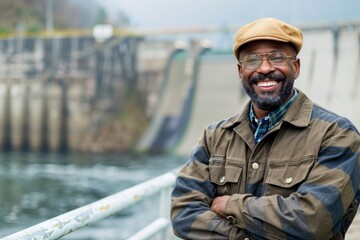 Obraz premium Portrait of a smiling middle aged male engineer at hydroelectric plant