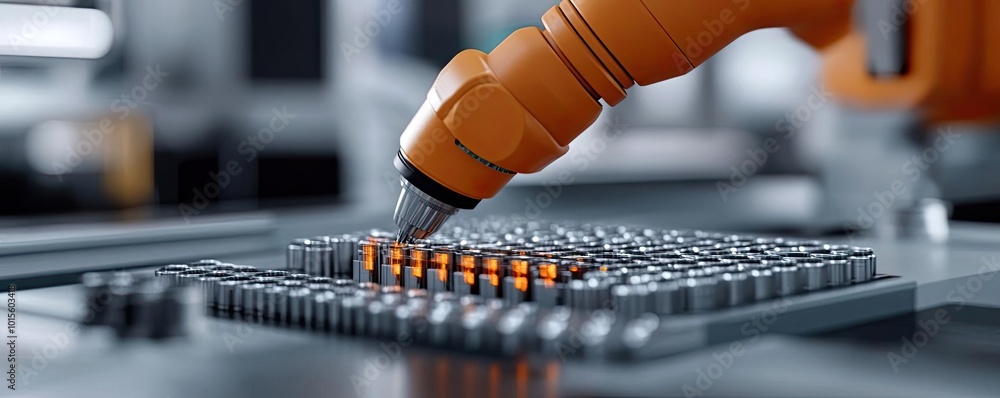 Aufkleber modern robotic arm interacting with metallic component in advanced manufacturing setting, showcasing