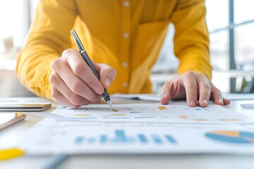 Close up of a digital marketing professional brainstorming ideas for a new social media campaign in a collaborative modern office environment