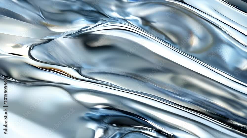 Poster a fluid, silver metallic texture with smooth, reflective surfaces creating a sleek and modern visual