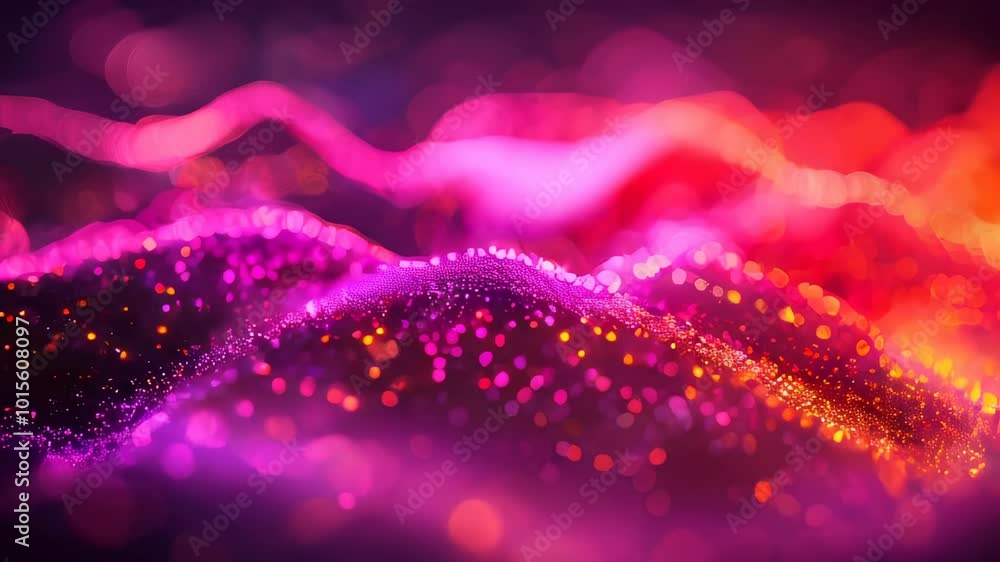 Aufkleber abstract representation of vibrant waves with pink and orange digital lights, creating a futuristic 