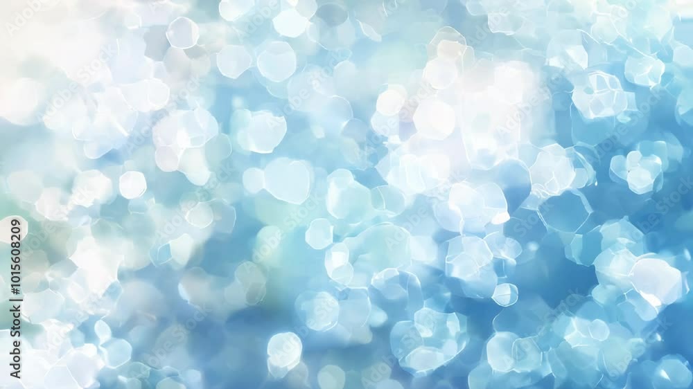 Poster glittering bokeh lights with hexagonal patterns create an abstract, ethereal blue background.