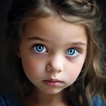 Portrait of a Little Girl with Striking Blue Eyes and Soft Expression