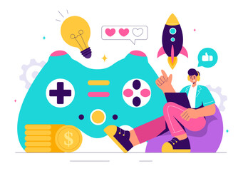 Video Games Vector Illustration with Programmers Playing Gamepad Controllers in Console Fights on Android, Mobile, and Computer in a Flat Background