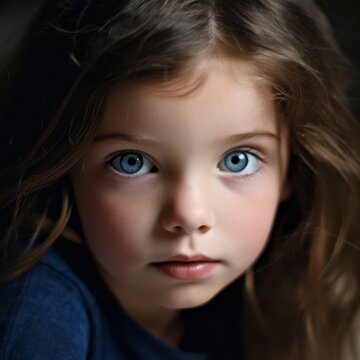 Portrait of a Little Girl with Striking Blue Eyes and Soft Expression