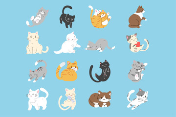 cute cats set collection. cartoon vector illustration.