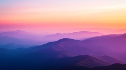 Witness a breathtaking mountain range enveloped in rich oranges and purples as the sun sets, casting shadows over the rugged peaks. The serene landscape invites reflection
