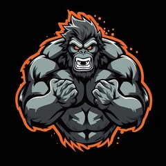 Fototapeta premium Powerful Muscular Gorilla Cartoon Logo with Aggressive Expression