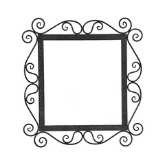 A decorative metal mirror frame featuring detailed scrollwork along the topand sides, with ornamental detailing, giving it a vintage, handcrafted appearance. perfect for decorative use.