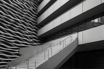 Fototapeta premium Modern Concrete Architecture with Grand Staircase and Geometric Design