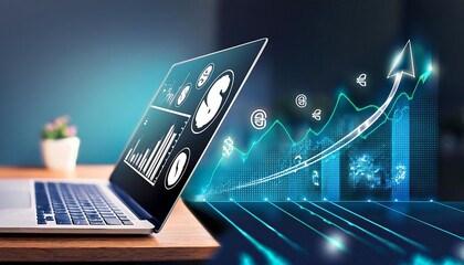 Concepts and computer icons on laptop - add cost profit finance accounting statistics analysis.