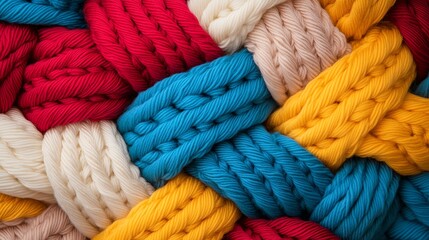 Brightly colored yarn woven into a crochet bag, bold and creative design, artistic and modern fiber art, closeup photography