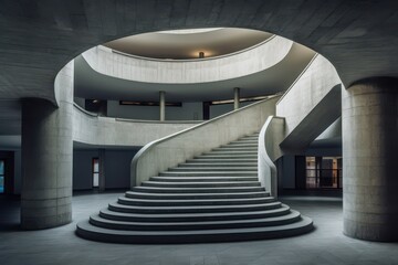 Modern Concrete Architecture with Grand Staircase and Geometric Design