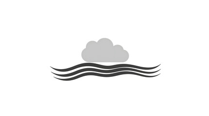 minimalist design featuring a single grey cloud above three wavy black lines representing water set against a white background