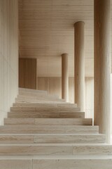 Obraz premium Modern Minimalist Colonnade with Bamboo Textured Walls and Arched Columns