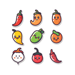 Set Chili logo cute vector icon illustration style