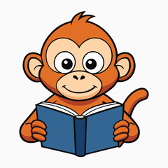 Monkey Cartoon Reading Book Vector Illustration