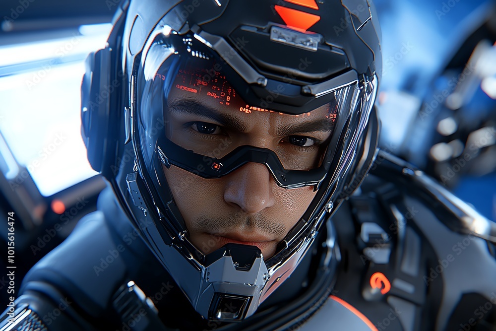 Poster Hyper-realistic close-up of a scientist working on tomorrowâ€™s technology, surrounded by futuristic tools and screens filled with advanced data