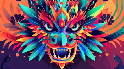Obraz premium Graphic of a dragon disguised in a masquerade flat design front view mystical masquerade theme cartoon drawing Tetradic color scheme