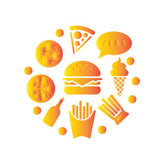 burger and pizza food icon set