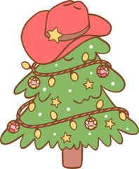 Retro Cowboy Christmas tree decorated and hat