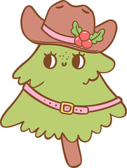 Retro Cowboy Christmas tree with hat