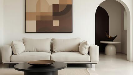 Minimalist, japandi interior design of modern living room.