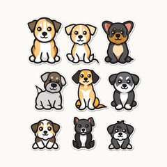 Set dog logo cute vector icon illustration style