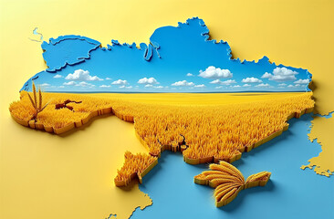 volumetric map of Ukraine, 3D model, in the colors of the Ukrainian flag
