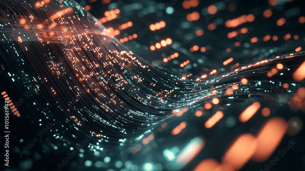 Poster Luminous Abstract Wave of Data Flowing in Space
