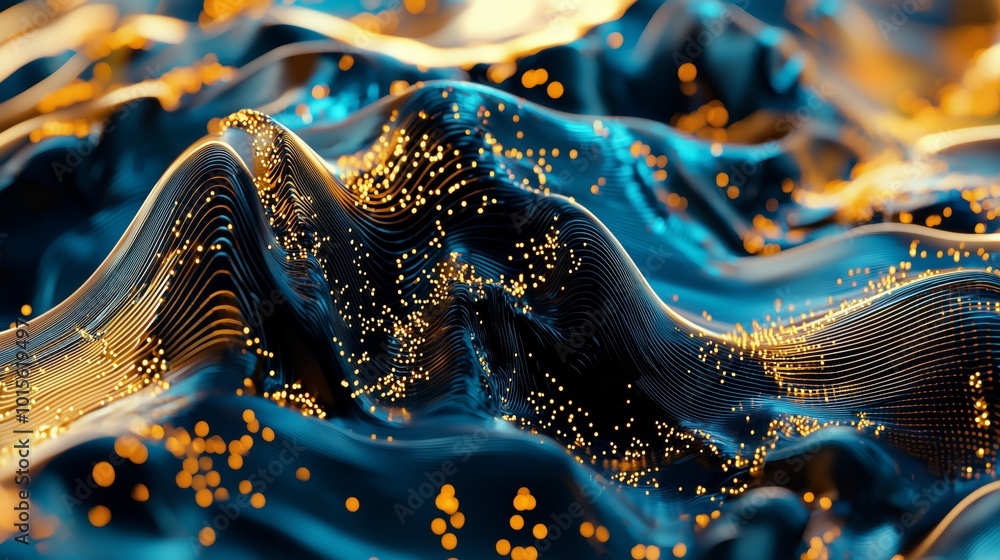 Poster surreal data flow in glowing wave patterns