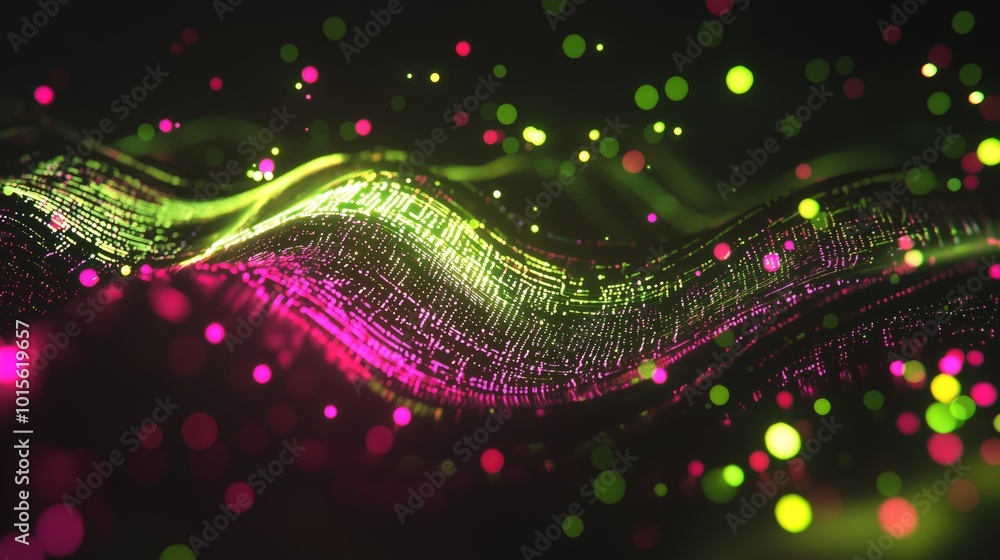 Poster digital data cascade flowing in abstract patterns