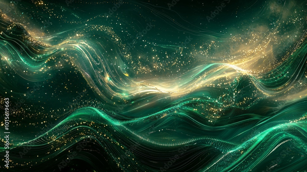 Poster dynamic glowing waves in abstract data visualization
