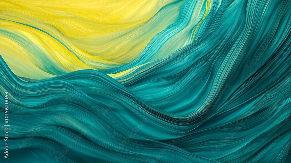 Poster glowing streams of data in smooth wave formations