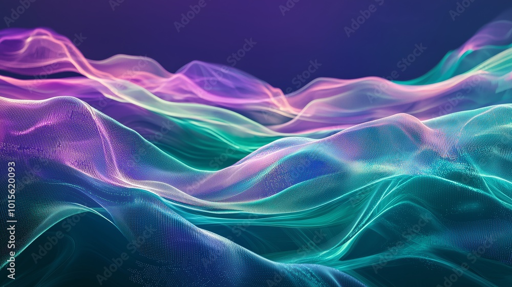Poster glowing digital waves of illuminated data patterns