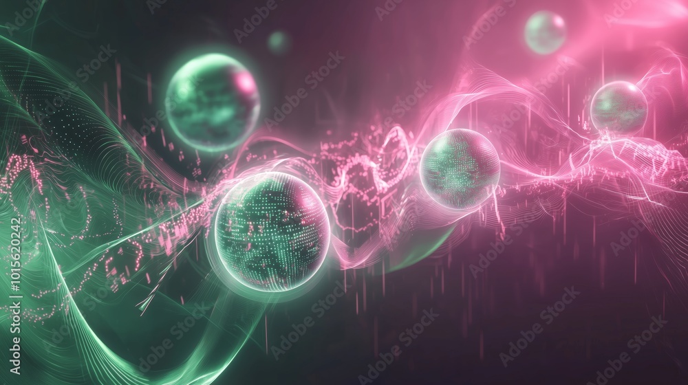 Aufkleber abstract glowing orbs with flowing data visualization