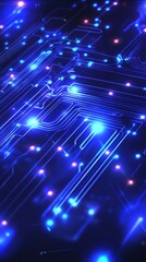 Blue background with glowing digital circuit lines vector presentation design, a "raw" PNG element for your project, representing a technology concept. 