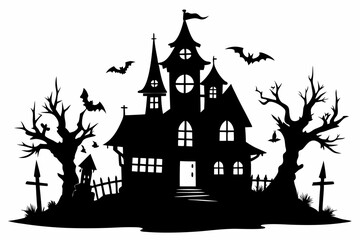 Halloween house vector illustration, silhouettes of haunted house, Halloween house silhouette	