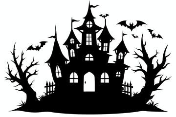 Halloween house vector illustration, silhouettes of haunted house, Halloween house silhouette	