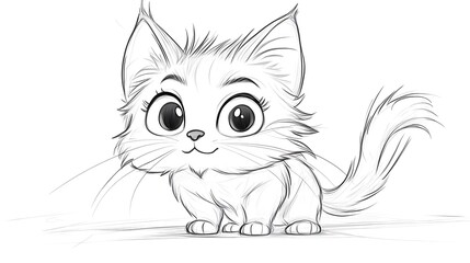 A cartoon cat style color art for kids high detailed black and white