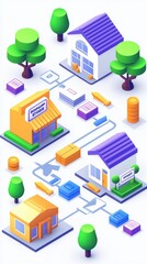 Fototapeta premium Colorful isometric illustration of a logistics and delivery network.