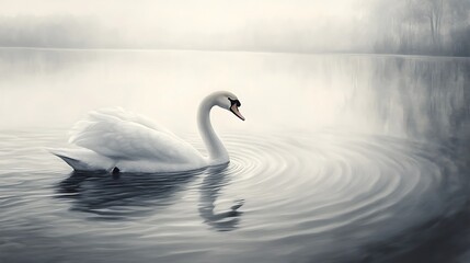 Fototapeta premium A stunning white swan swimming elegantly in the clear waters image