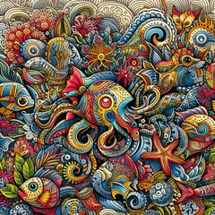 paisley pattern with ocean life themed